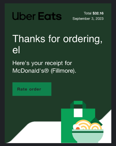 Uber Eats order at McDonald's